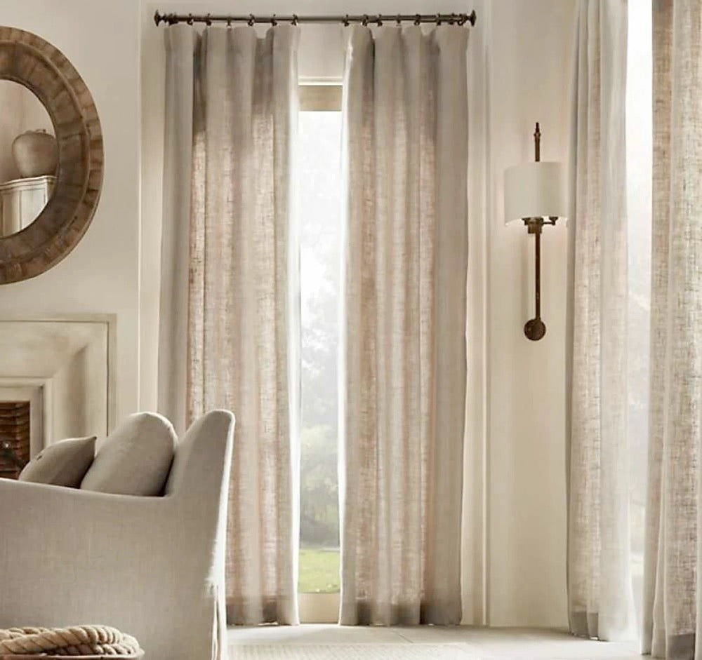 Natural Linen Curtains White, Farmhouse Curtains For Living Room, Scandinavian Linen